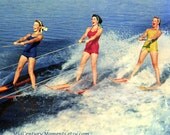 1950s Girls Water Skiing Photo Art Print, Mid Century Modern Vintage Retro, Home Decor, Wall Art 8x10 Bathing Beauties Swimsuit Swimwear 50s