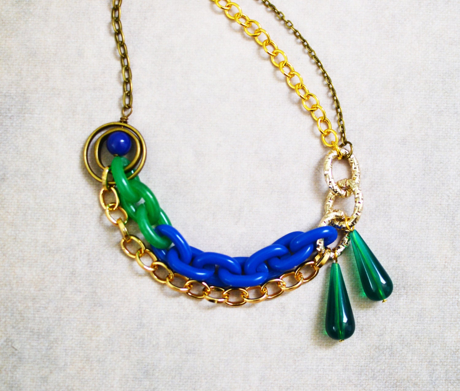 Charm Necklace - Pendant Necklace - Green Necklace - Handmade Jewelry - Statement Necklace - Mixed Media Necklace - Bohemian Necklace