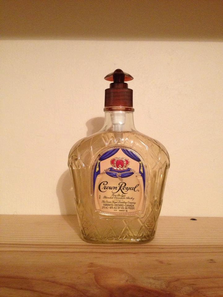 Soap dispenser made from a recycled 375ML Crown Royal liqour bottle