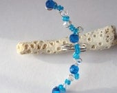 Stunning Capri Blue Ear Cuff, Sterling Silver, Genuine Apetite Neon Blue, Mediterranean, Ocean, Bermuda, Teal, Ear Vine, Swarovski Crystals