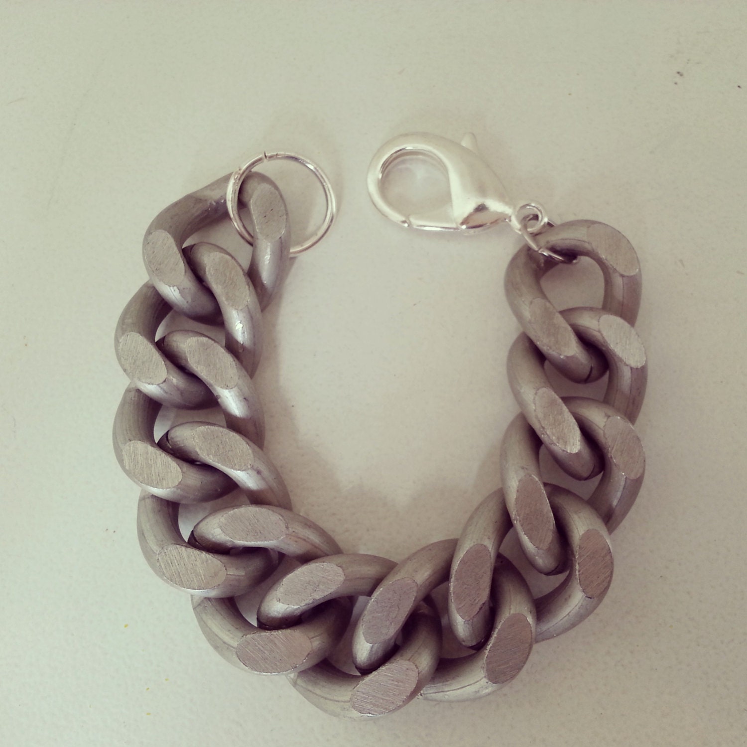 Silver Chunky Curb Chain Bracelet With Matte Distressed Silver Chain