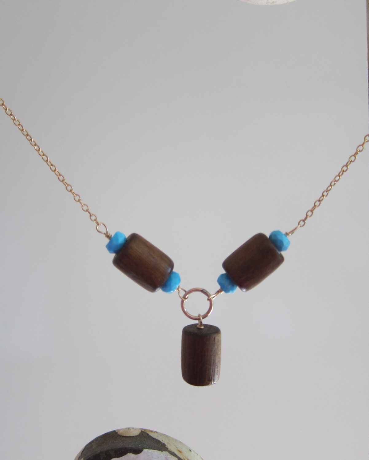 Elizabeth: Wood, Turquoise and 14 Karat Gold Fill Chain