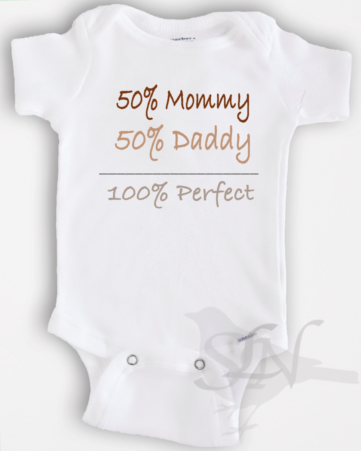 Funny baby Onesie Bodysuit- Funny Quote - Baby Boy or Girl Clothing - 50 mommy  50 daddy 100% perfect - Sizes Newborn to 12 Months