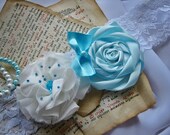 Wedding Garter, Lace Bridal Garter, Custom Garter, Elegant Single Toss Garter, Something Blue And White Shabby Chiffon Rosette