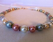 Pearls,Pearl Necklace,Prom,Bridal,Wedding Coloured, Authentic Sea Pearls in Spring Colours,with Ribbon Tie & Glitter