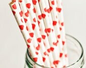 Paper Straws - White With Red Hearts (Set of 25) Cute Fun Unique Pretty Valentines Wedding Birthday Party Shower Accessories Decor