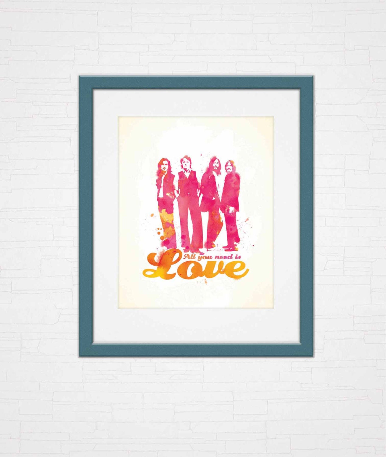 All you need is Love, A4, digital, print, art, poster, water color, ink, hand made, The Beatles, rock music, retro, hippie, British
