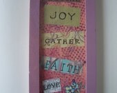 Inspirational Handmade  Wall Hanging, Framed Art Picture: Welcome, Joy, Gather, Faith, Love-Lilac, Orchard, Purple