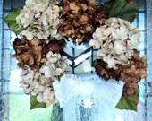 Brown Hydrangea Grapevine Wreath with a Burlap Bow