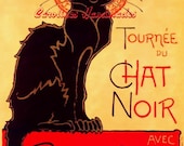 Chat Noir Cat AD Reproduction Cotton Fabric Print 3.5X5" Crazy Quilt Block Applique