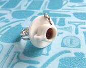 Teacup Ring - Tea Cup Ring - Adjustable Ring - Coffee Cup Ring - Ceramic Teacup Miniature - Dollhouse Miniature Jewelry
