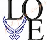 INSTANT DOWNLOAD -- Airforce Love Embroidery Design
