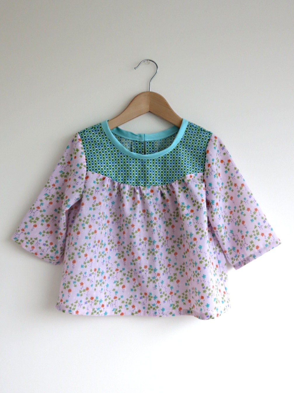 lilac floral blouse with vintage fabric detail