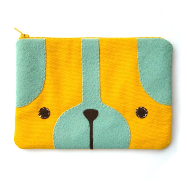 Puppy Dog Zipper Pouch in Yellow