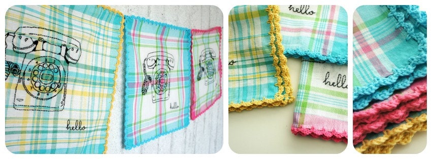 Hello  - Crocheted and Hand Embroidered Hankie