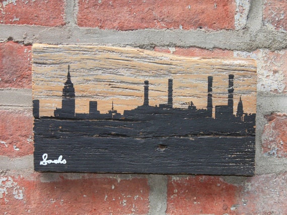 New York Skyline Silhouette Wall Hanging on Reclaimed Barn Wood