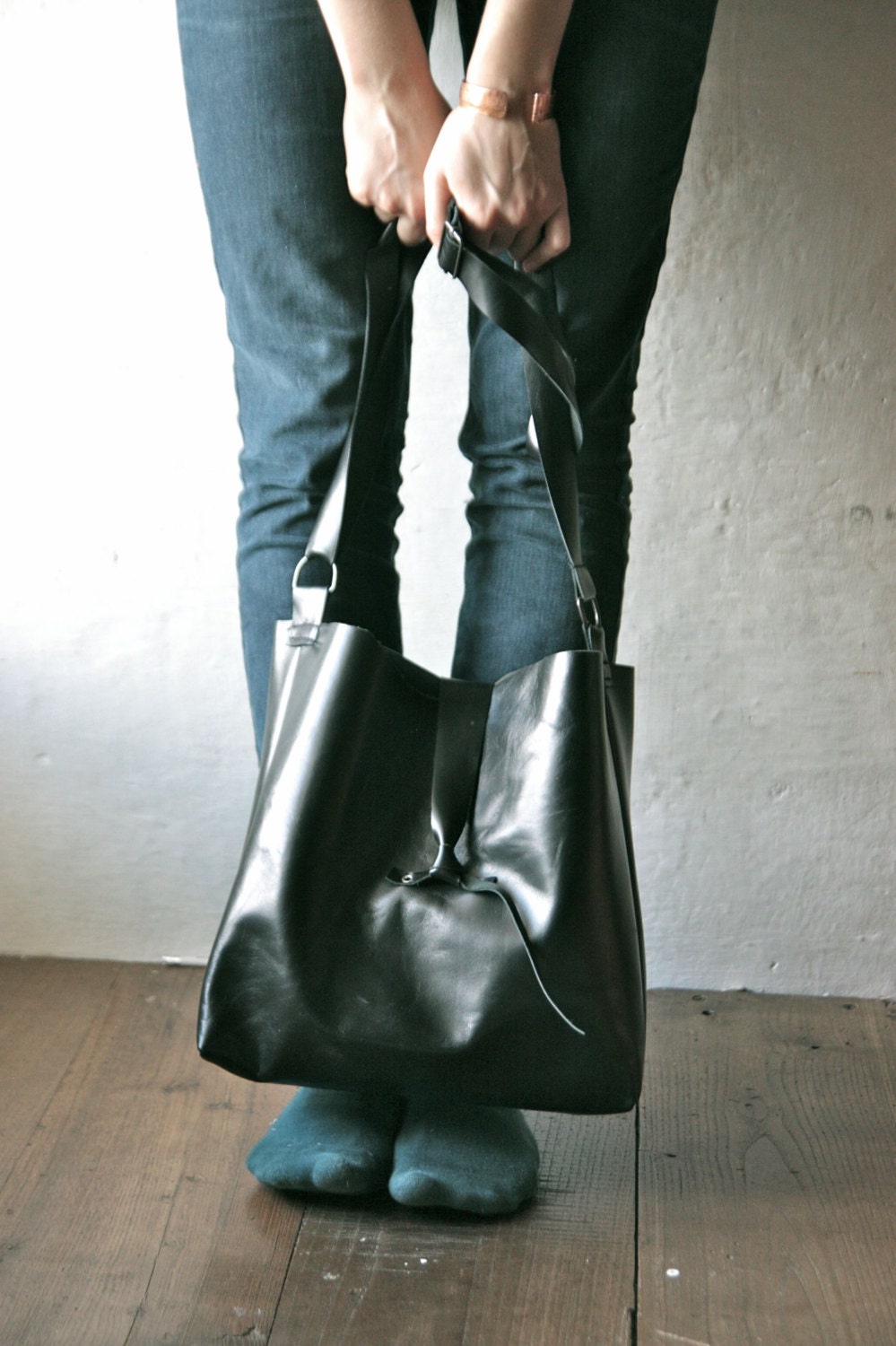 Leather tote Bag - steel grey genuine leather purse - lined market - diaper - laptop bag unisex