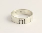 Wedding Band or Engagement Ring with Pine Trees Matte White Gold