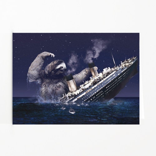 Sloth, Slothzilla, Titanic, 3-Pack of Stationary Cards with Matching Envelope