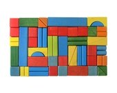 Vintage BUILDING BLOCKS - Set of 60 Colorful Wooden Shape Blocks