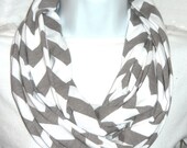 Chevron Infinity Scarf Ready to ship Cotton Zig Zag Scarves Knit Jersey Double loop cowlneck gray