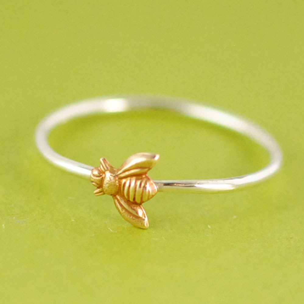 Bumble Bee Stacking Ring in Brass and Sterling Silver - Honey Bee Ring