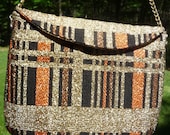 mint Walborg Metallic Purse - Sparkly Gold Orange Black Lurex Fabric - Chain Strap - Geometric Design - Fancy Evening Bag - Japan Hand Made