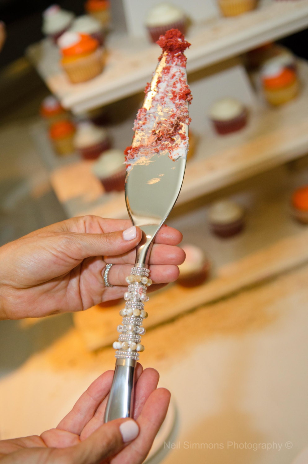 Wedding Cake Knife Cutter And Server ALL in One Beaded SWAROVSKI Crystal, Fresh Water Pearls, Shells, Glass Beads Cupcake