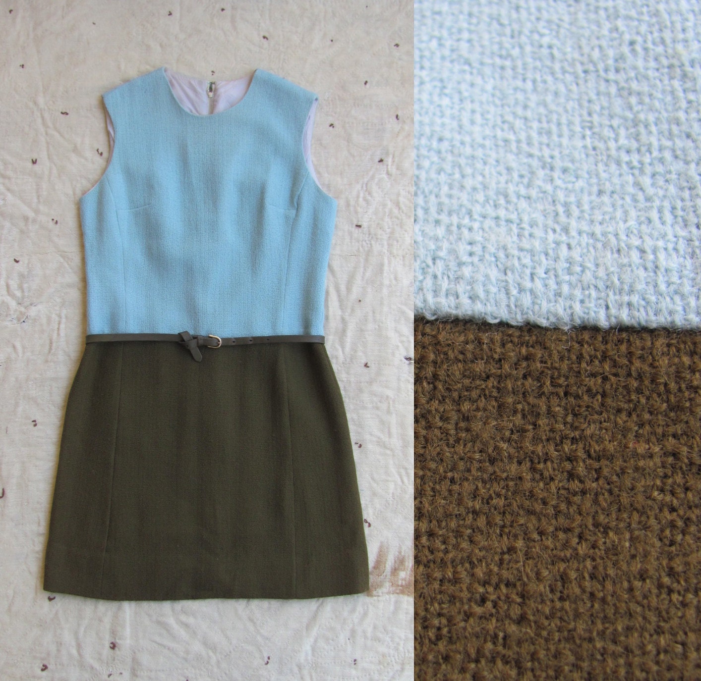 vintage 1960s colorblock mini dress // olive green, robins egg blue
