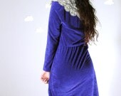 Vintage midi dress deep violet blue velour oversized lace peter pan collar DAINTY DAYS