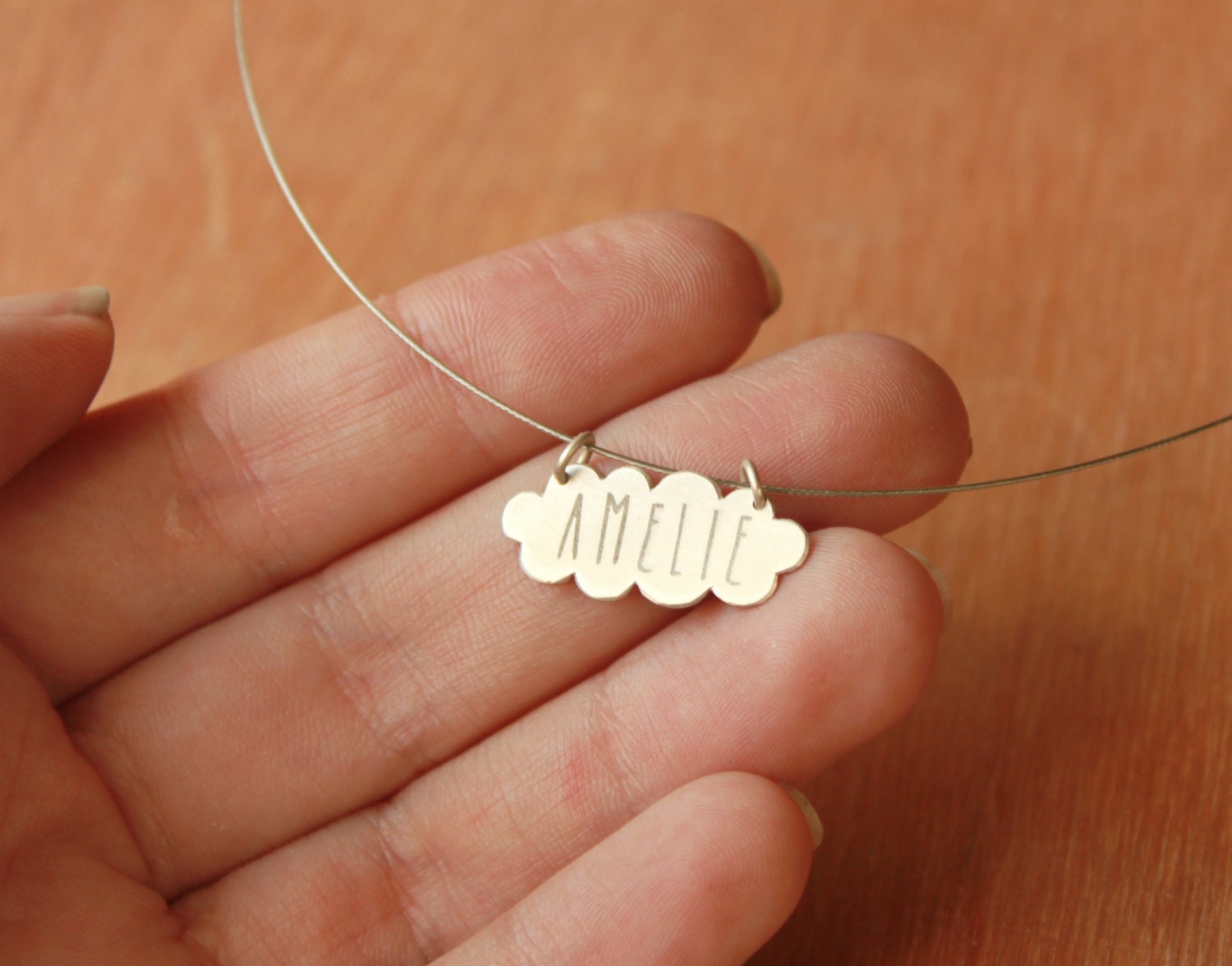 Personalized Big Cloud Pendant with your name, word, date, initials-Sterling Silver Necklace-Gift for Her-choose your typo