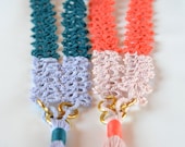 Lacy spring ombre ribbon, tassel and brass rings long necklace - Made to order