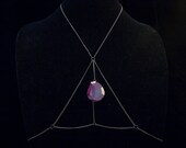 body chain with translucent purple stone & chain triangle // gunmetal toned chain