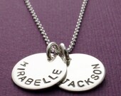 Mother's Jewelry - Two Name Necklace in Sterling Silver - Hand Stamped, Engraved Mom Necklace with TWO Personalized Charms by EWD