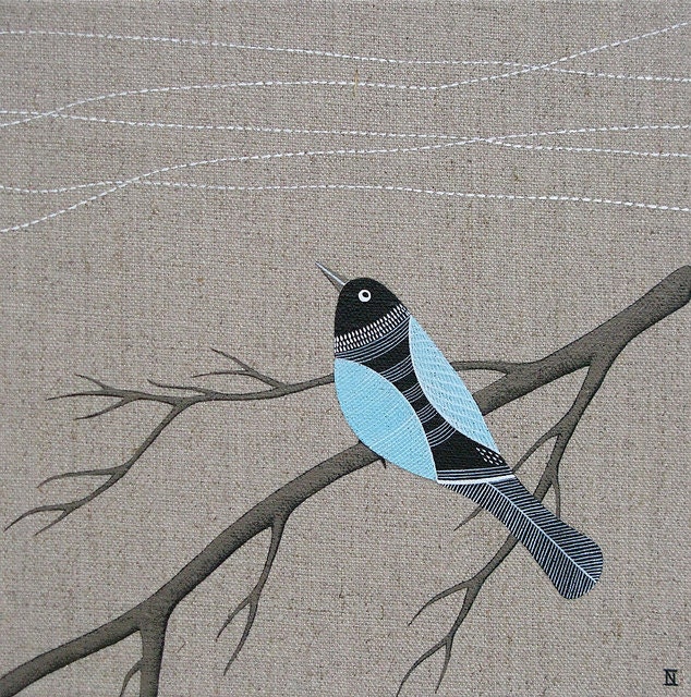 in the air 5 // original bird painting on linen canvas // contemporary art by natasha newton