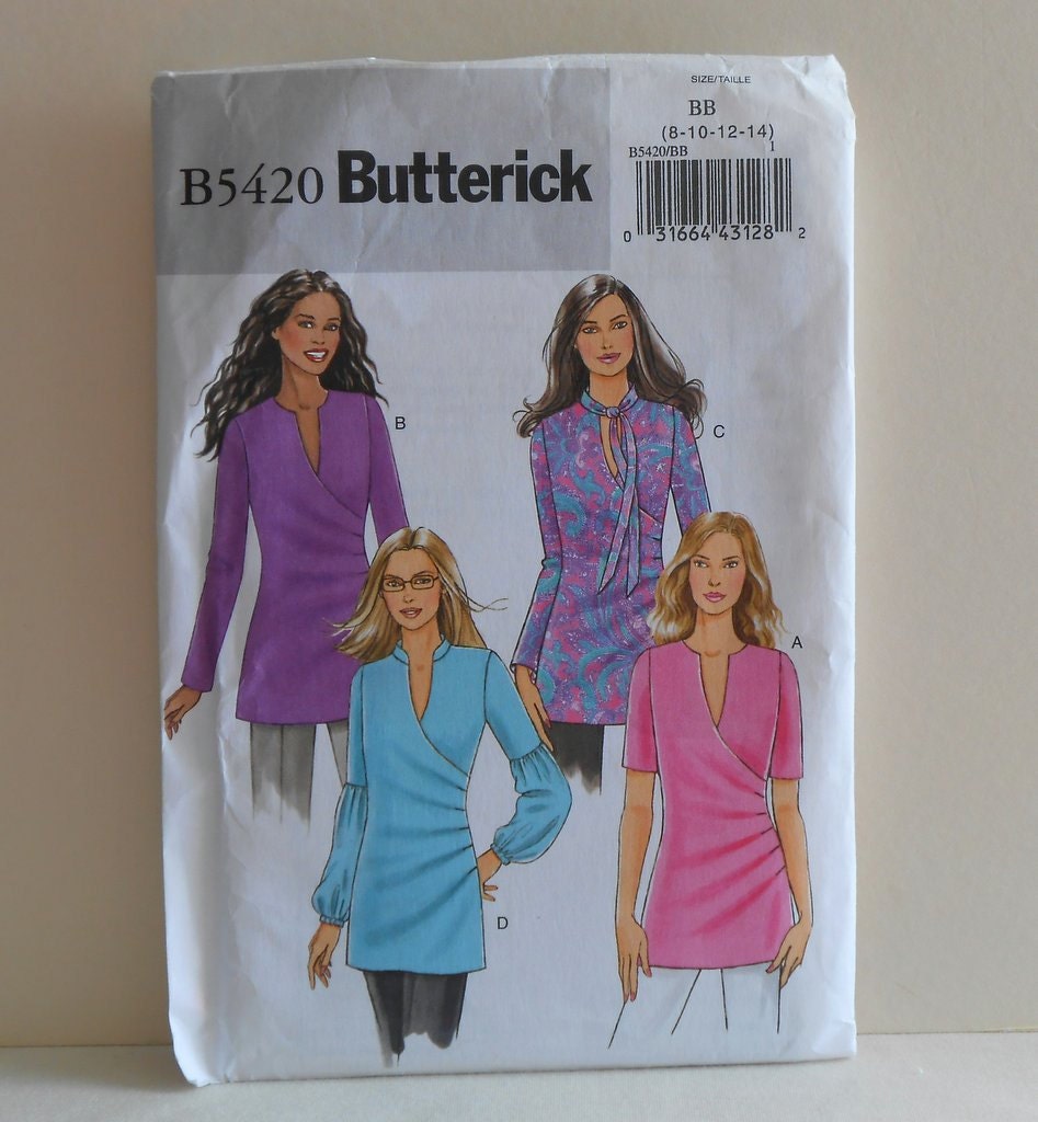 Women's Pullover Tops Size 8-10-12-14 UNCUT Butterick 5420 Sewing Pattern