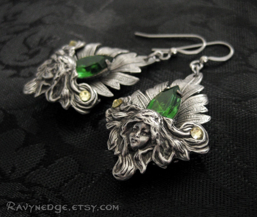 Child of Nature - Green Tourmaline Swarovski and Silver Filigree Earrings