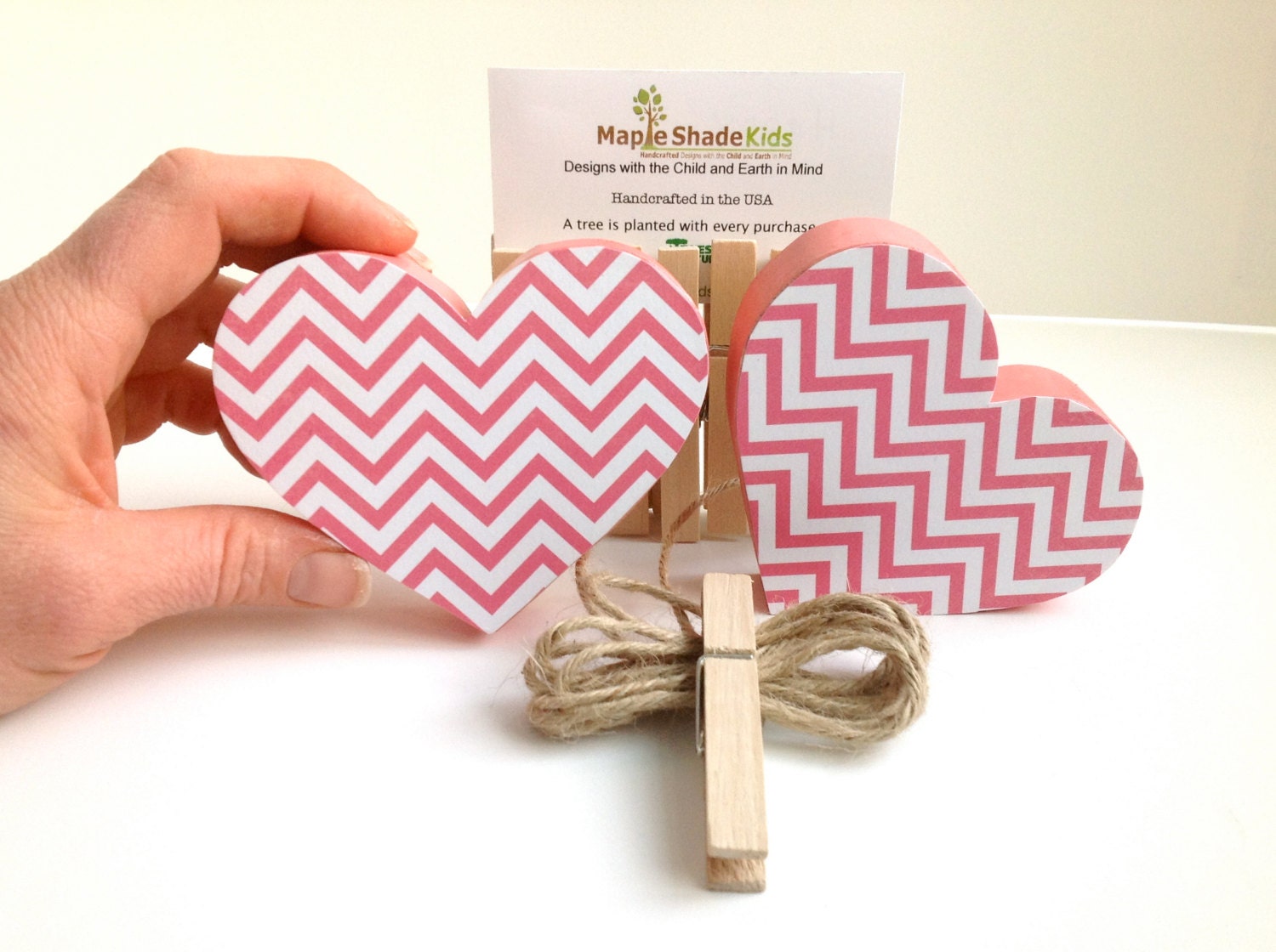 Heart Art Display Clips - Pink Chevron - eco-friendly by Maple Shade Kids