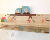 Ready to Ship - Mom and Child Bluebird Shelf/Peg Rack  - eco-friendly