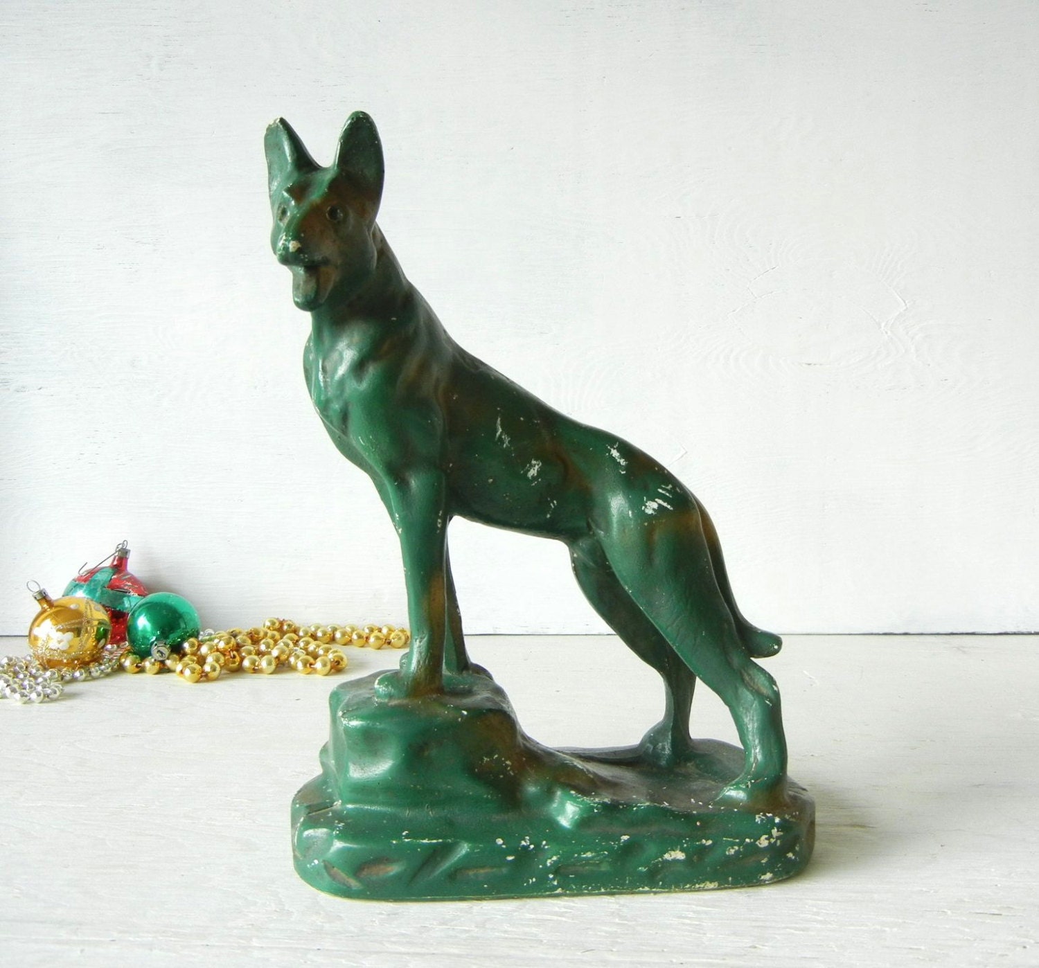 Vintage Chalkware Dog Figurine German Shepherd