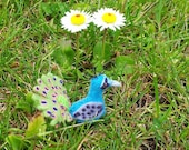 Tiny Peacock -- micro miniature dollhouse birds tropical exotic shadow box display fairy garden