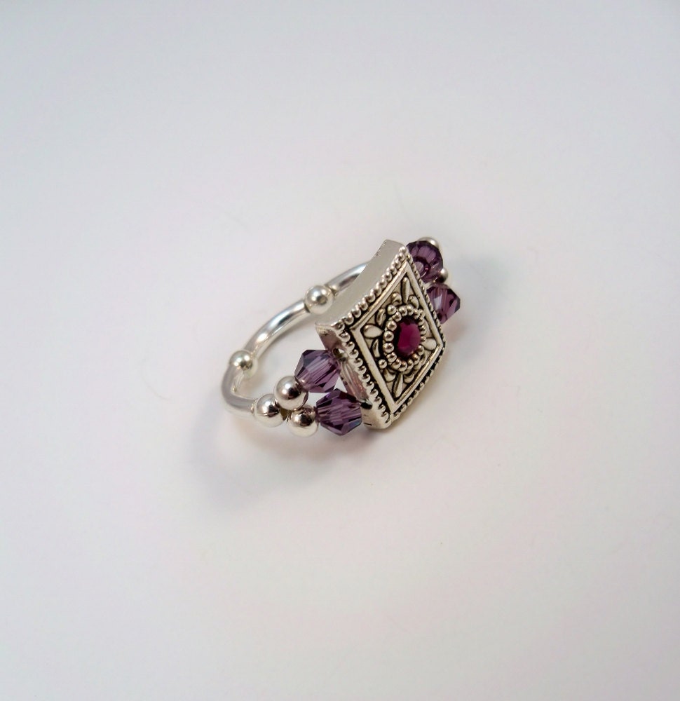 Purple Cocktail Ring, Crystal Ring, Stretch Ring, Stretch Band Ring