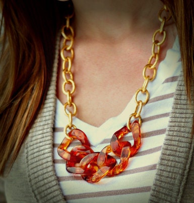 Tortoise Shell and Gold Statement Necklace