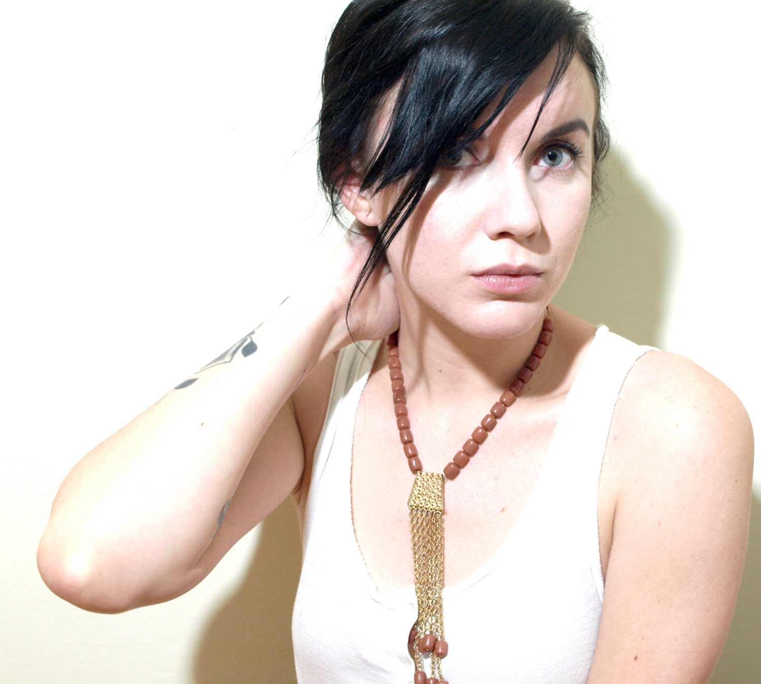 1970s Vintage Blush n Gold Art Deco Necklace