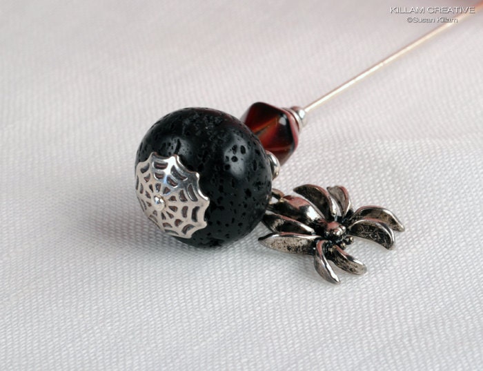 Spider and Lava Stick Pin, 3-Inch Hat Pin, Lapel Pin, H0119