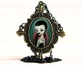 Wednesday. 1/7 art print cameo necklace. limited edition. pop surrealism lowbrow art by KarolinFelix