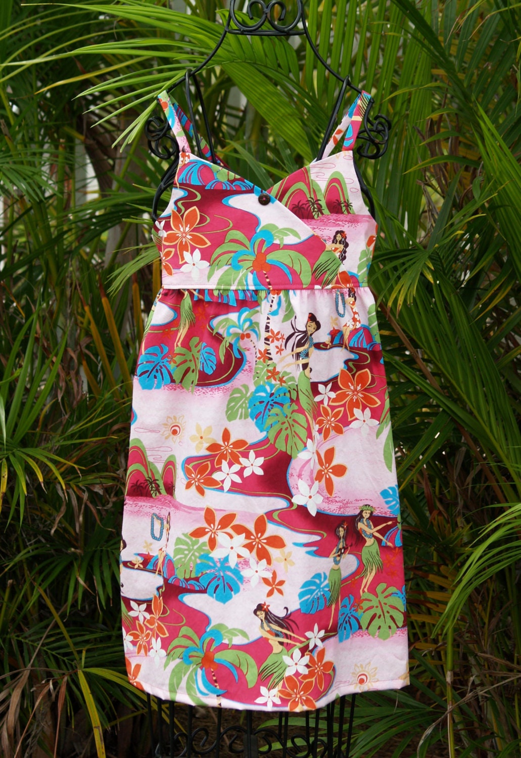 Girls Hawaiian Dress Fuchsia Kiana Crossfront Halter Dress  6m - 10