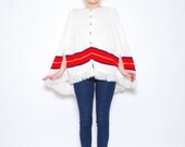 60s White Nautical Striped Cape - 1960s MOD Caplet Poncho - Red Navy Knit Sweater - XS S