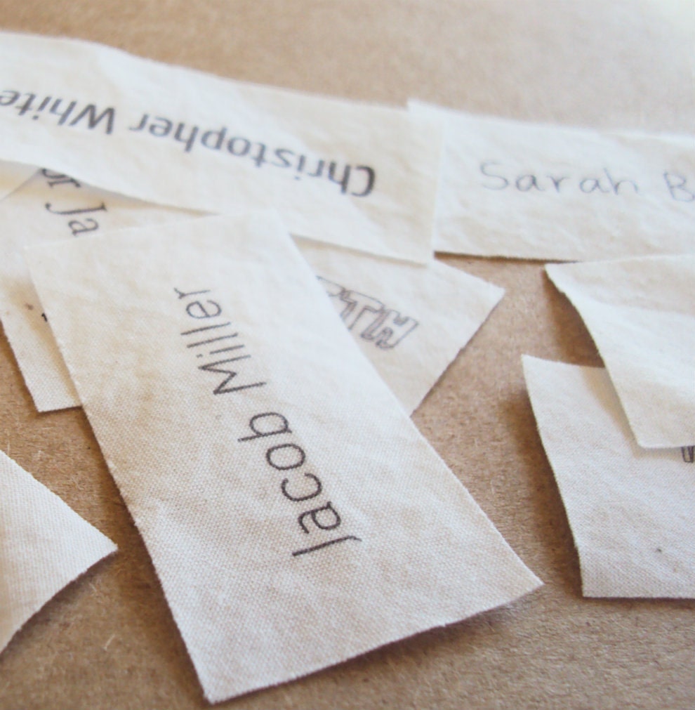 Sew in personalized name tags, kids name labels, custom made with your name and font on organic cotton