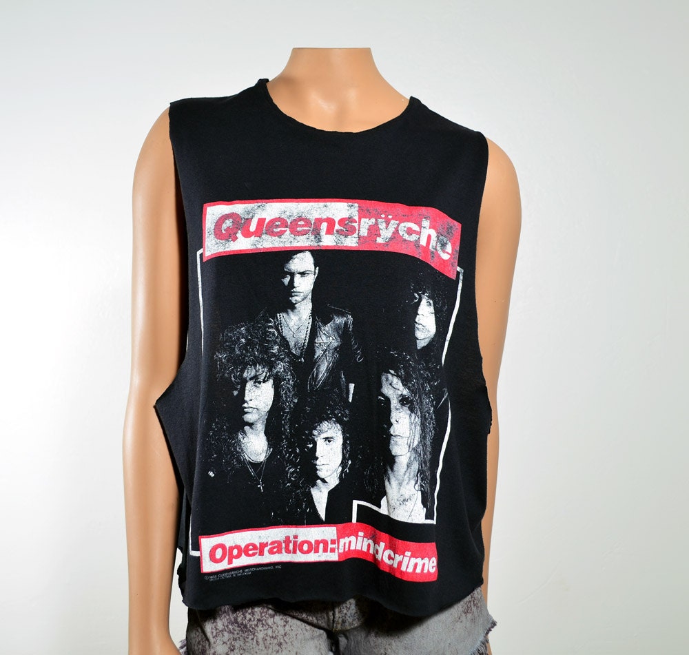Vintage Queensryche 1988 Rock Sleeveless T Shirt front back print Grunge Women's Oversize Small or Medium